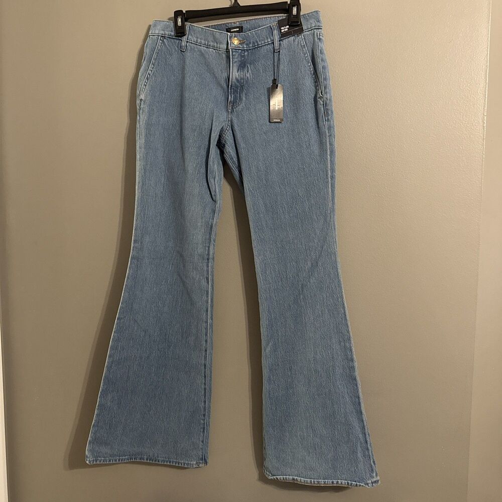 Express Women's Jeans 70's Flare Mid Rise Size 10 Long Medium Wash NWT brand new